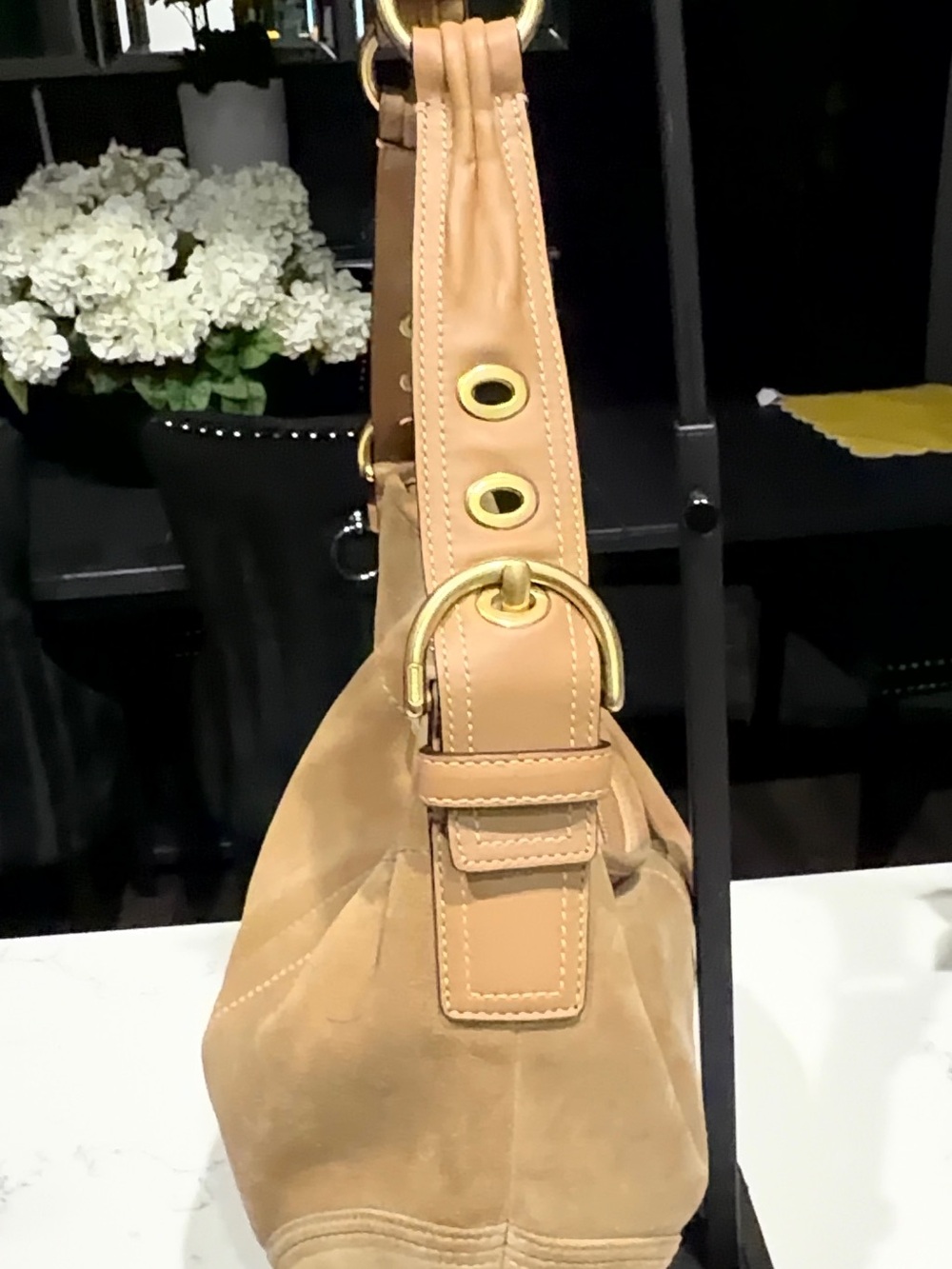 Coach Suede Hobo Bag in Light Tan with Gold Hardware - Picture 11 of 11